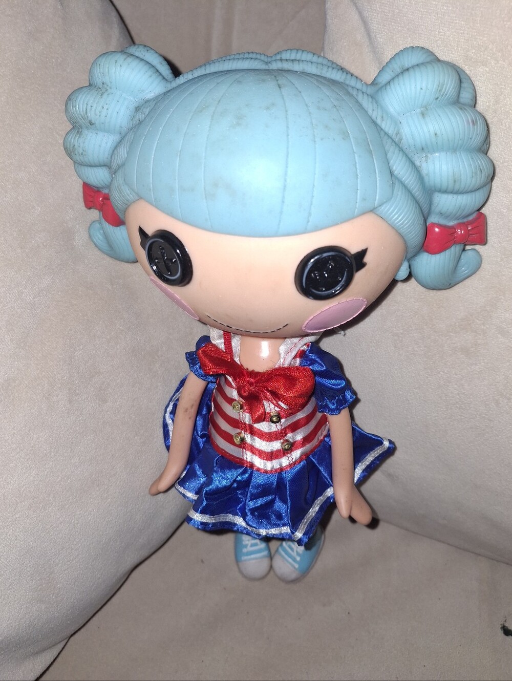 Lalaloop 11 in Blu Spots On Hair  Button-Eye Doll with Striped Sailor Dress